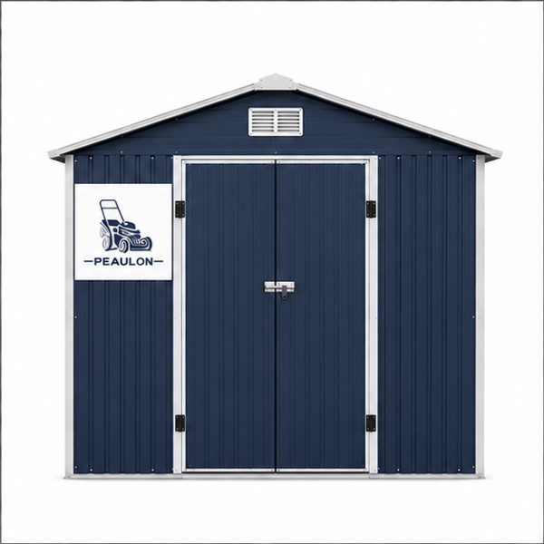 Peaulon 6x8 ft Navy Blue Metal Garden Storage Shed with Gable Roof and Double Doors