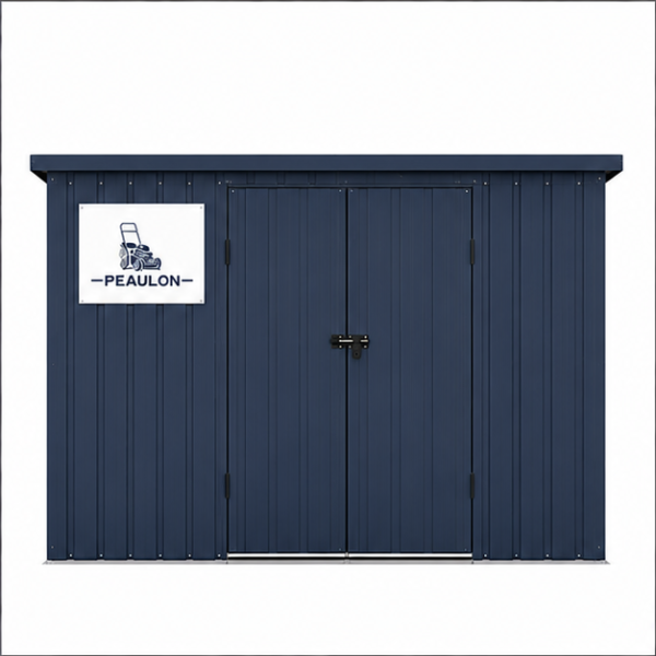 Peaulon 8x6 ft Navy Blue Metal Garden Storage Shed with Pent Roof