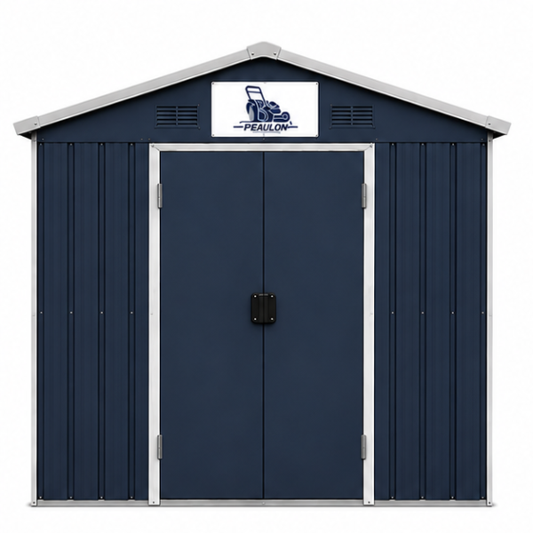 Peaulon 8x8 ft Navy Blue Metal Garden Storage Shed with Dual Roof Vents and Double Doors