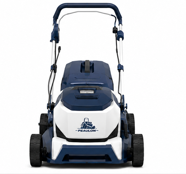 Peaulon 21-inch Deck Navy Blue Push Lawn Mower with Foldable Handle and Rear Bag