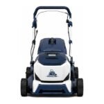 Peaulon 21-inch Deck Navy Blue Push Lawn Mower with Foldable Handle and Rear Bag