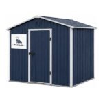Peaulon 6x5 ft Navy Blue Metal Garden Storage Shed with Single Door and White Trim - Image 2