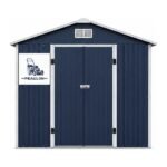 Peaulon 6x8 ft Navy Blue Metal Garden Storage Shed with Gable Roof and Double Doors