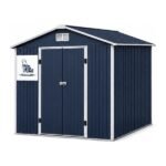Peaulon 6x8 ft Navy Blue Metal Garden Storage Shed with Gable Roof and Double Doors - Image 2